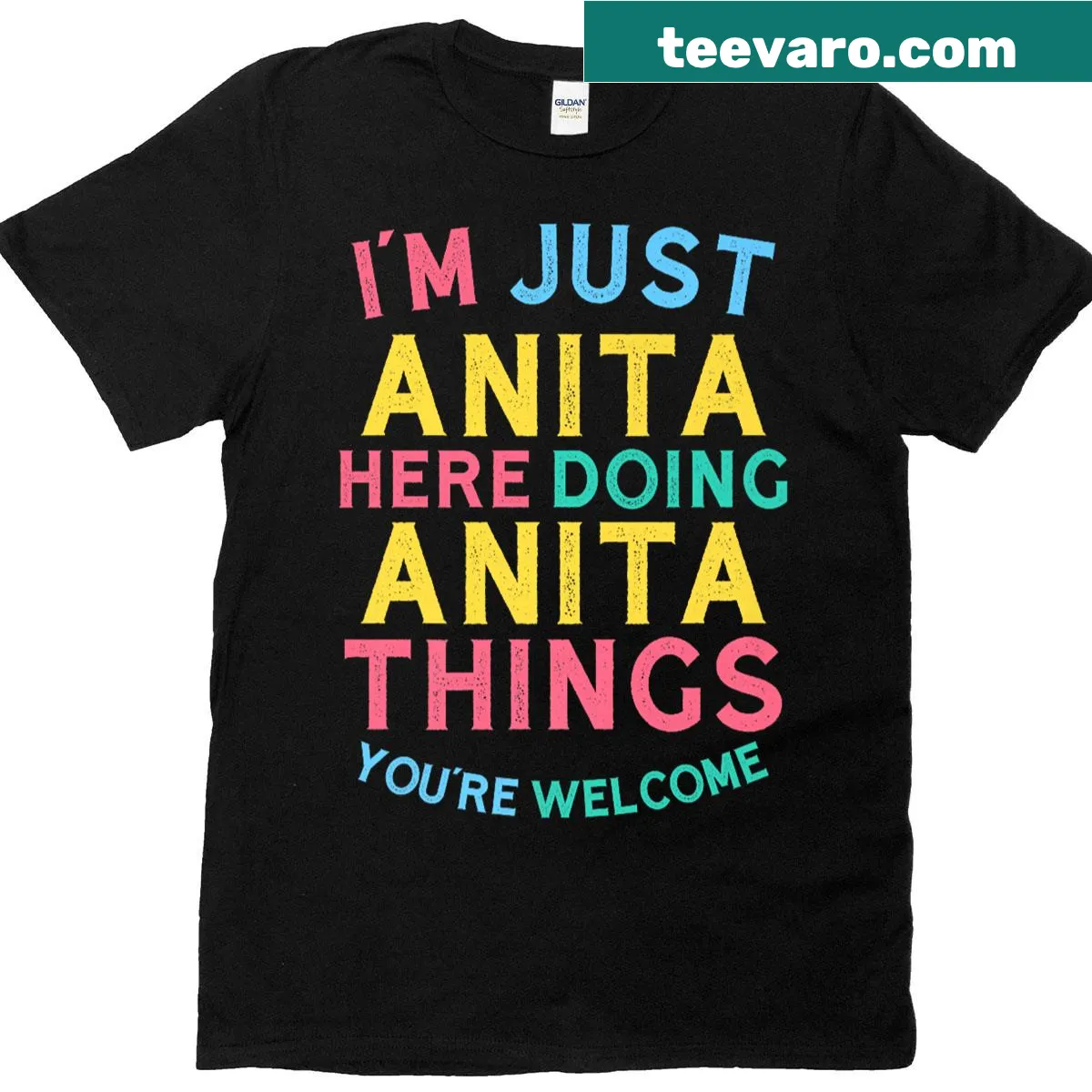 Funny Anita name T-shirt with playful text design — on a men's t-shirt