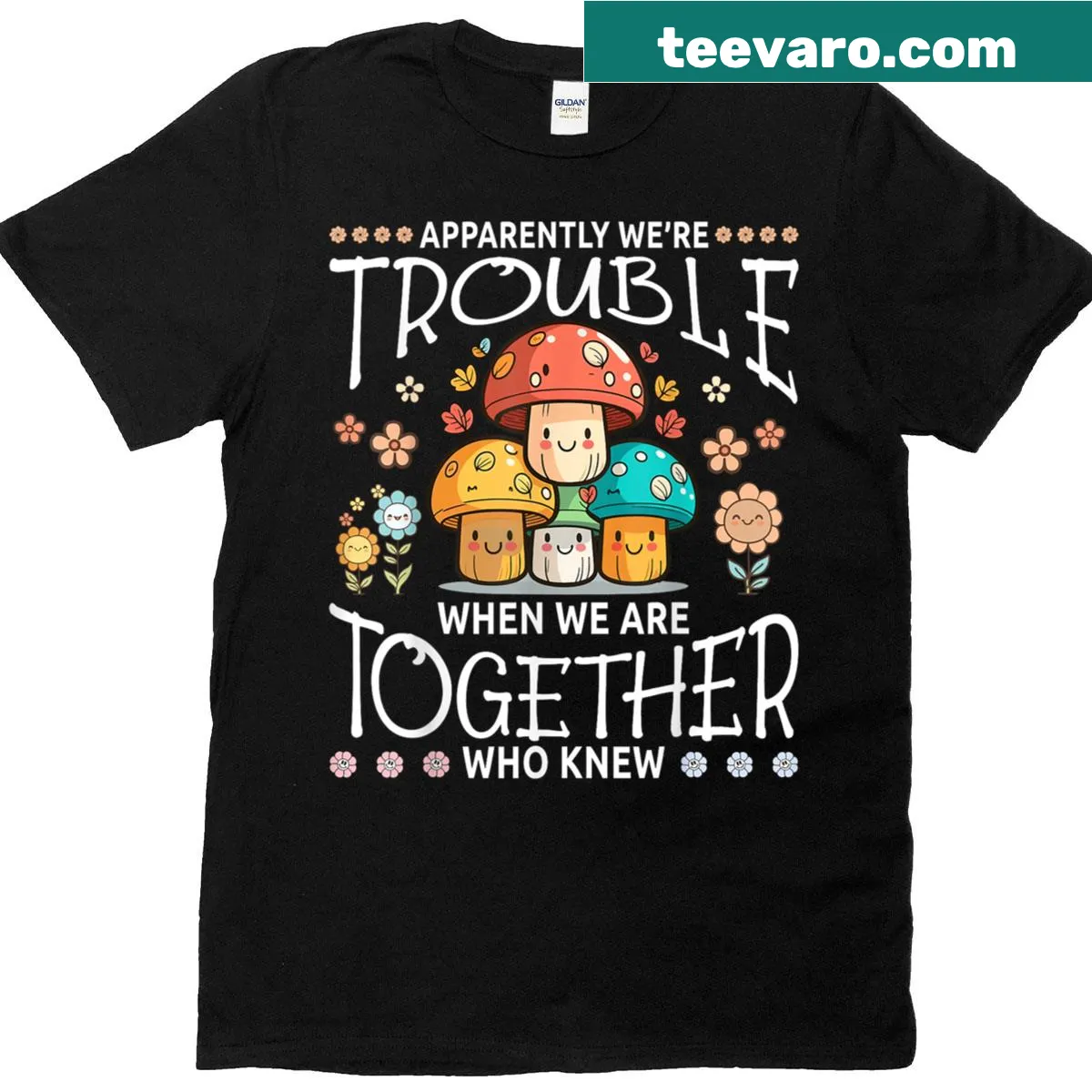 Cute kawaii mushroom t-shirt with fun saying — on a men's t-shirt
