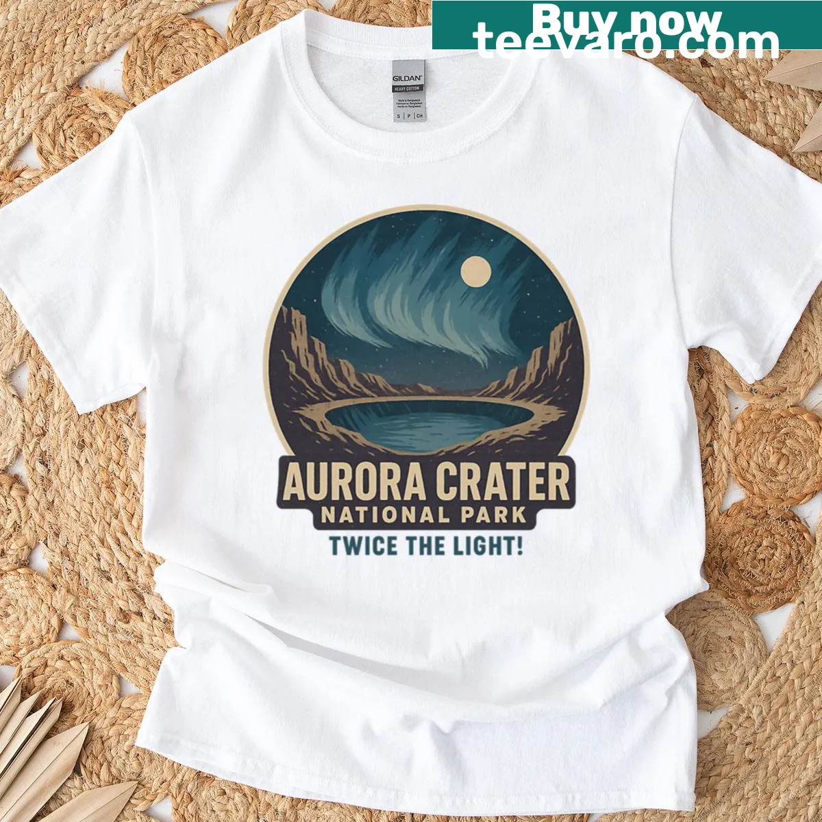 Vintage distressed t-shirt featuring Aurora Crater National Park design — on a men's t-shirt