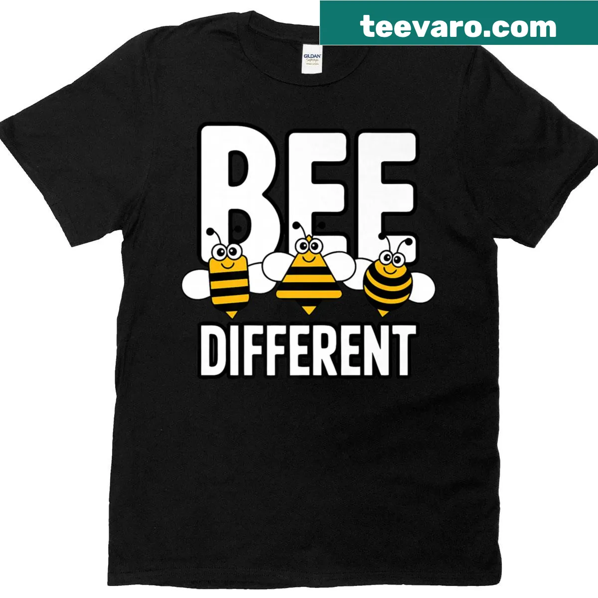 Funny beekeeper T-shirt with 'Bee Different' graphic — on a men's t-shirt