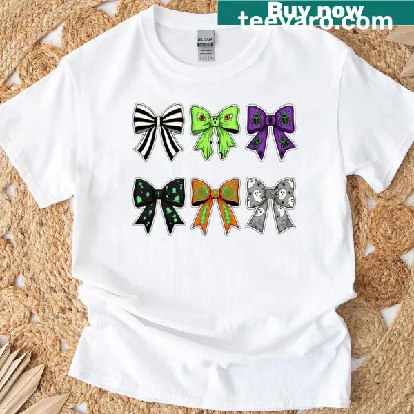 Beetlejuice themed shirt with spooky bows design