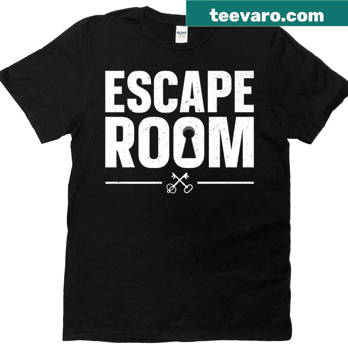 Escape room themed t-shirt with fun adventure graphics — on a men's t-shirt