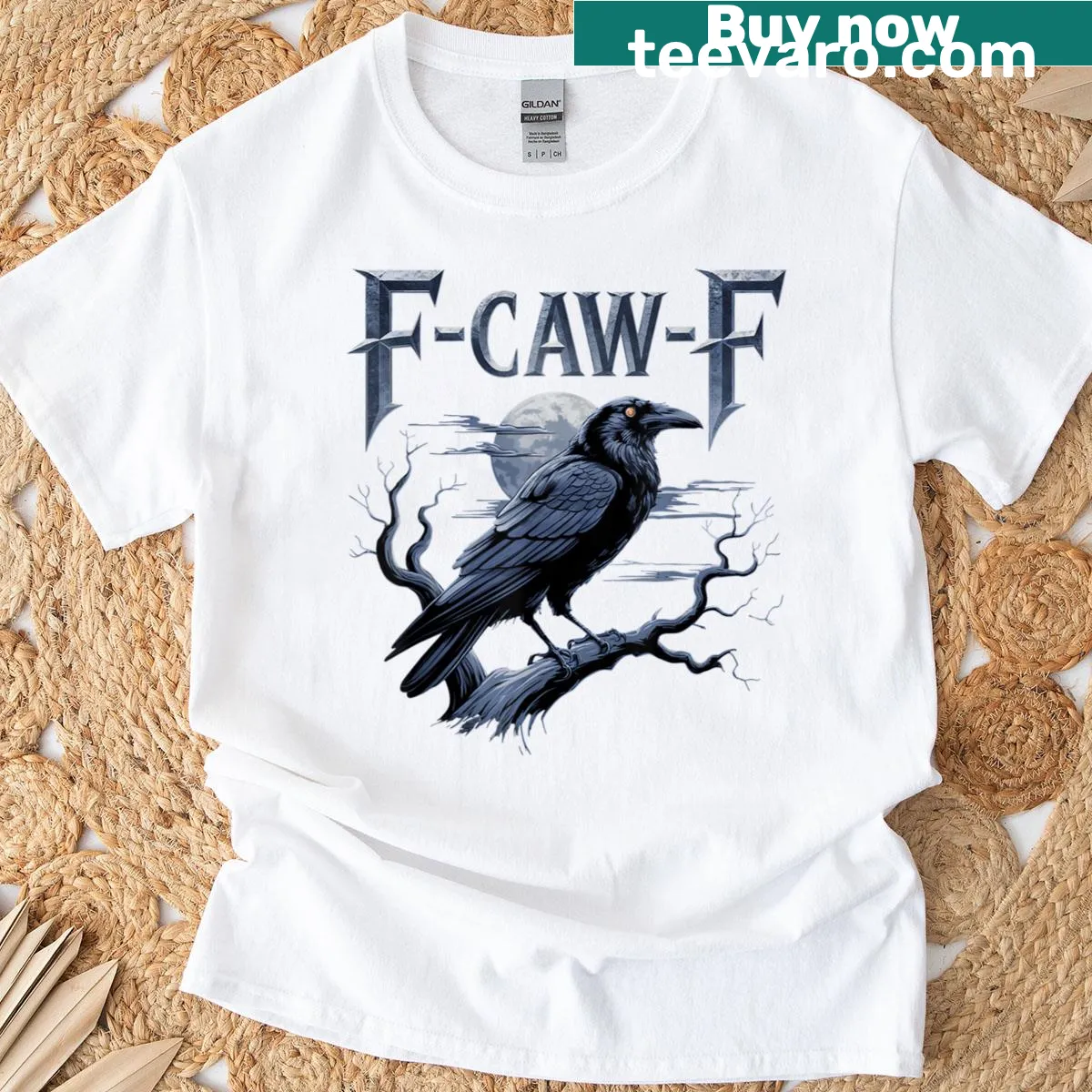Funny T-shirt with cartoon crow and humorous saying — on a men's t-shirt