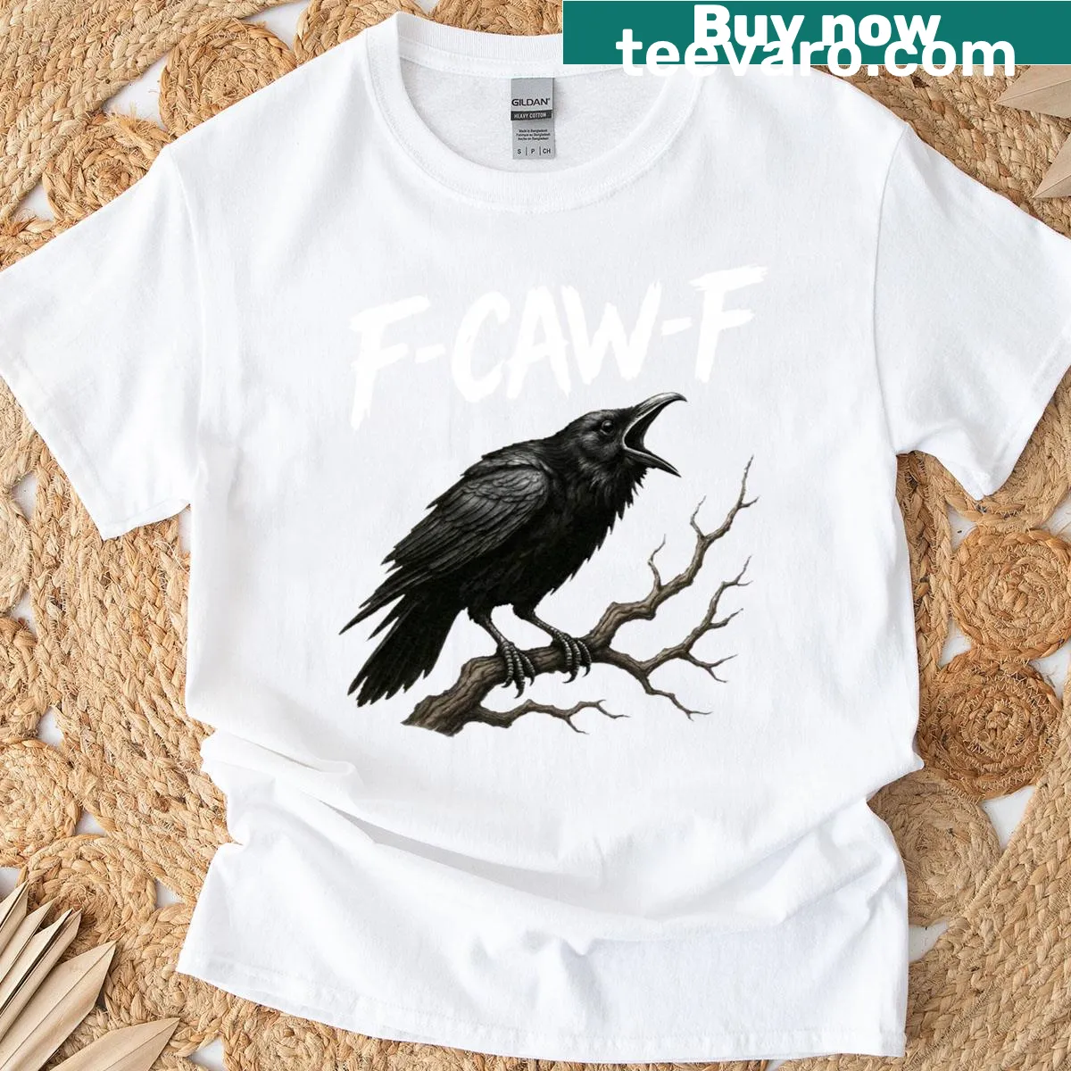 Funny Halloween T-shirt with cartoon crow graphic — on a men's t-shirt