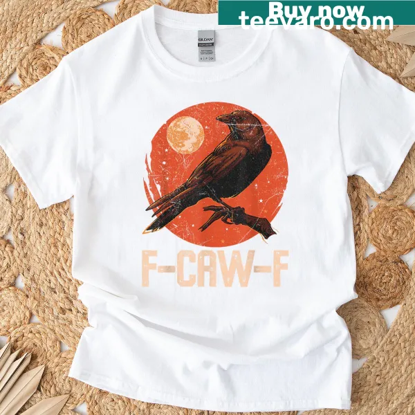 Cartoon black crow on Halloween themed T-shirt
