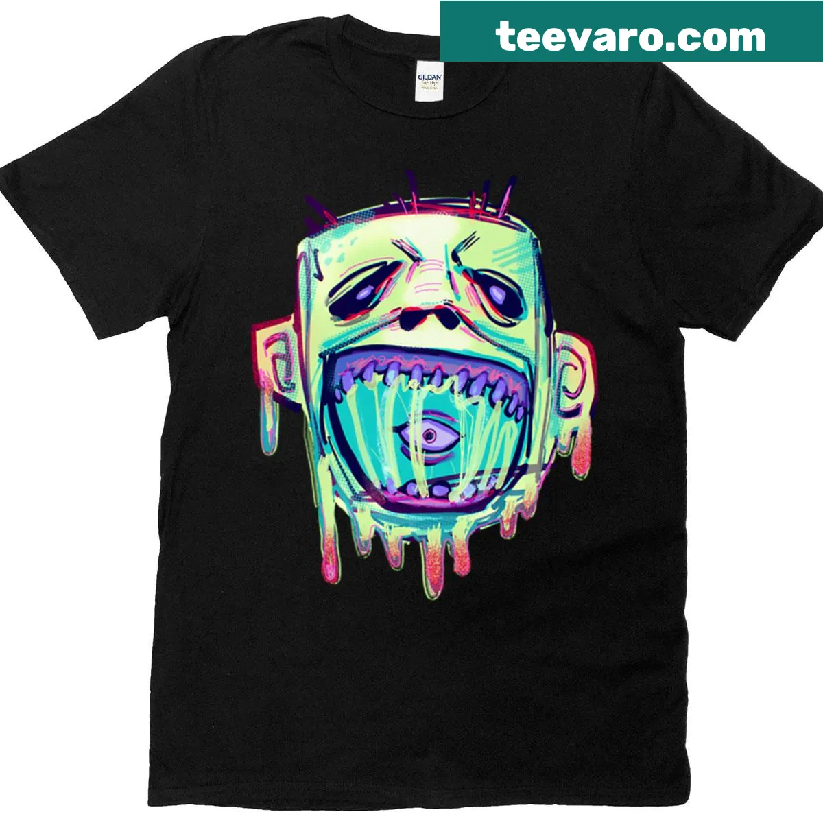 Abstract neo-expressionism zombie design on T-shirt — on a men's t-shirt