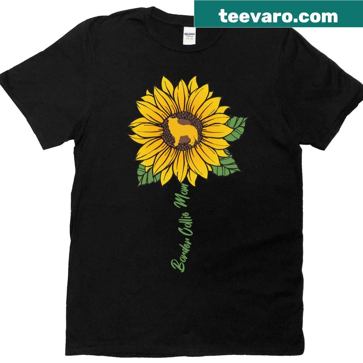 Illustration of a Border Collie with sunflowers on a t-shirt — on a men's t-shirt