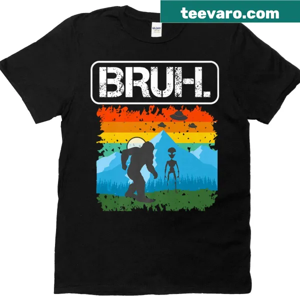 Funny meme shirt featuring Bigfoot and an alien encounter