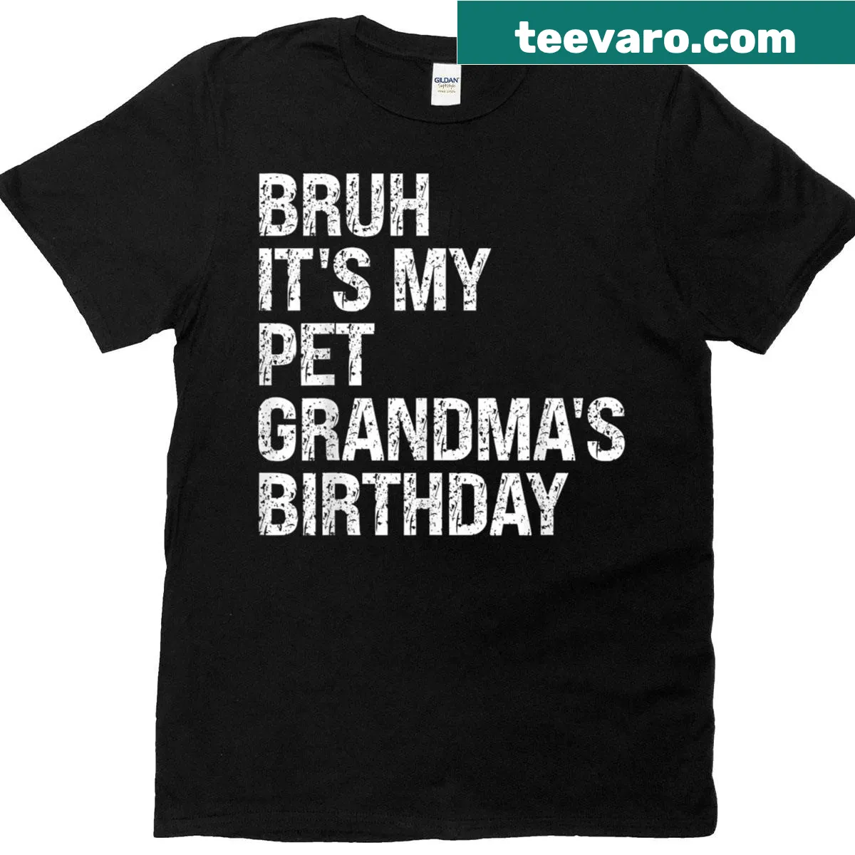 Pet-themed t-shirt with 'My Pet Grandma's Birthday Queen' text — on a men's t-shirt