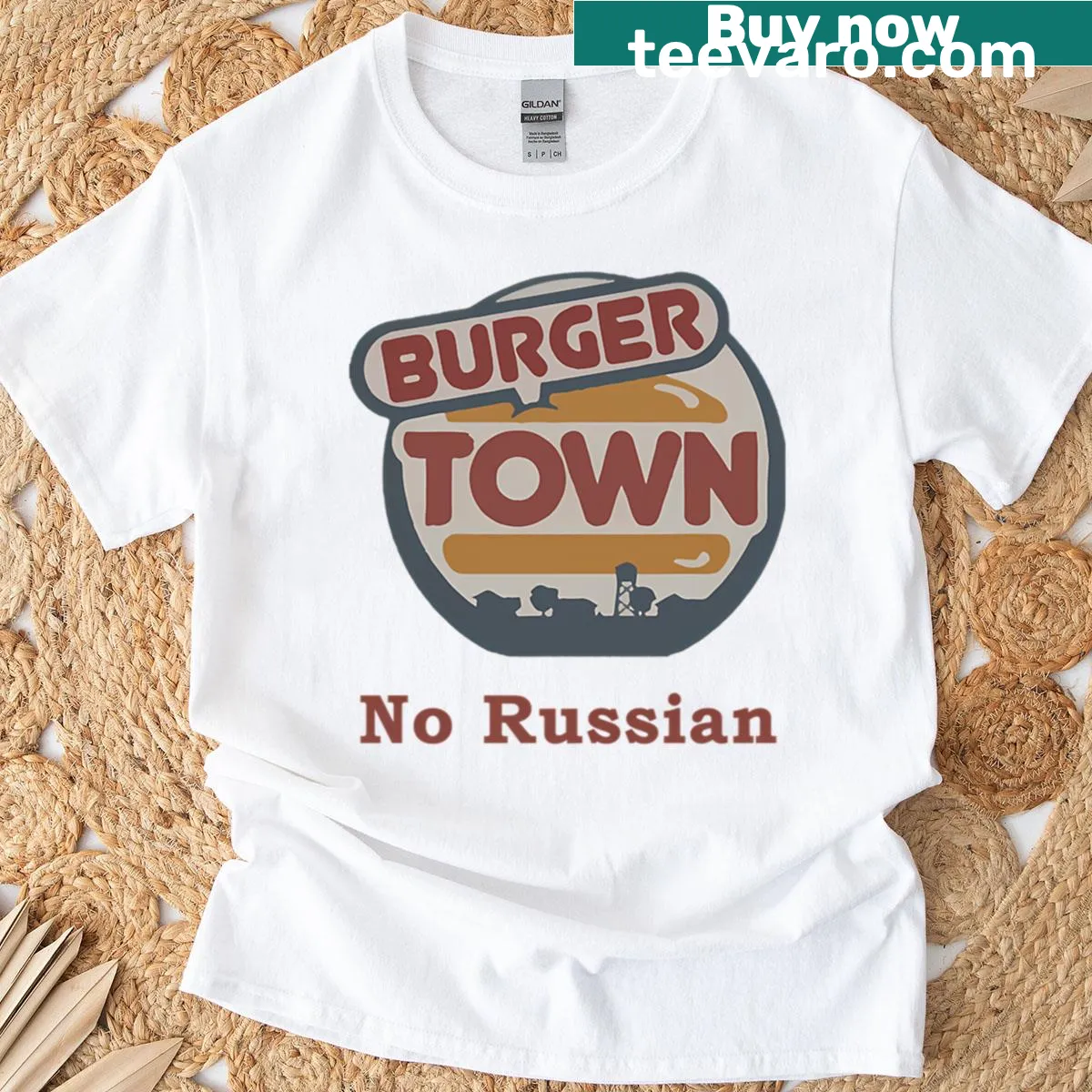 Gaming tee referencing 'Burger Town Mw2 No Russian' for fans — on a men's t-shirt