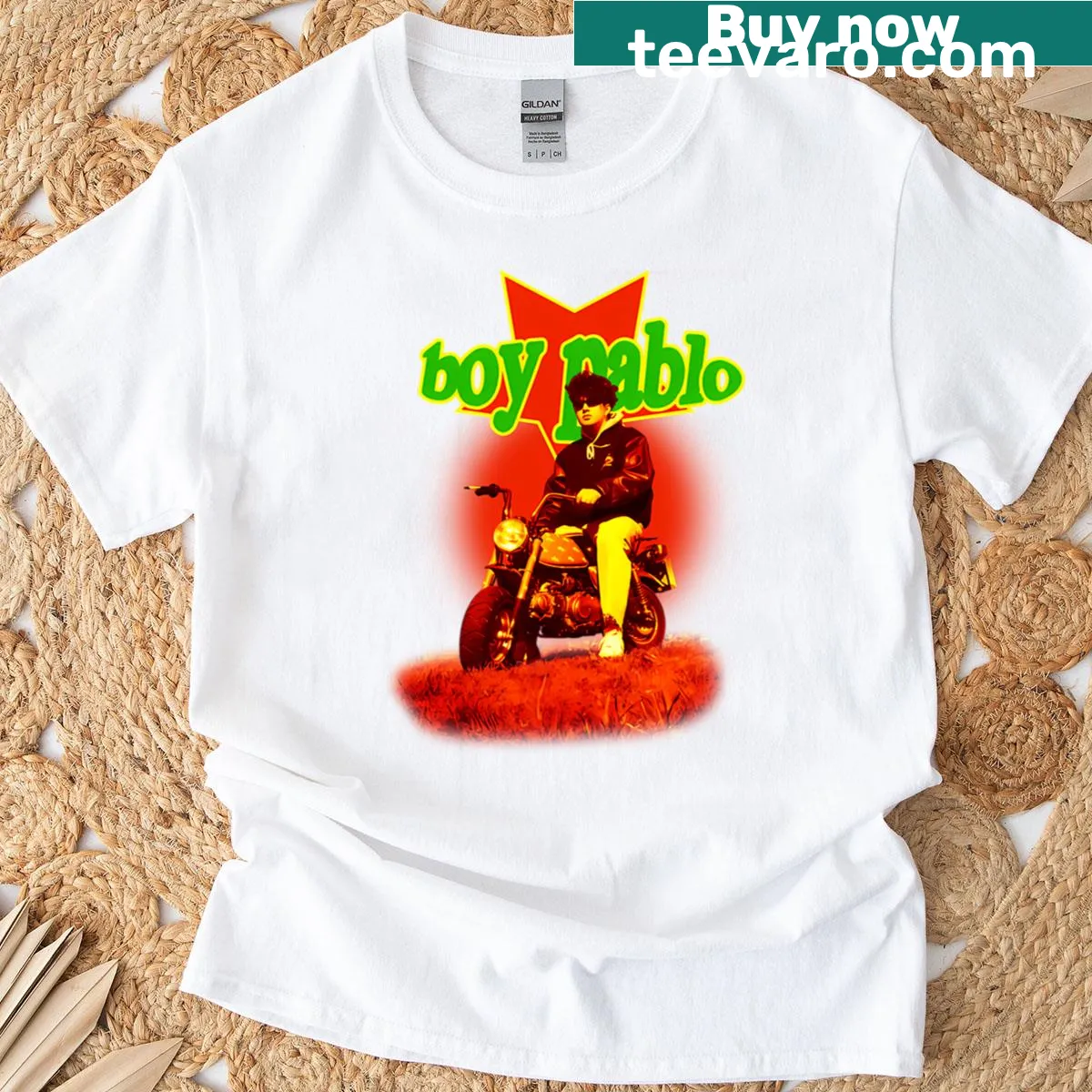 Vintage-style shirt with mini motorcycle illustration — on a men's t-shirt