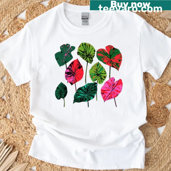 Illustrated shirt featuring caladium leaves design