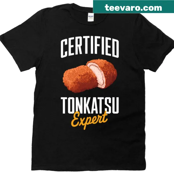 Text 'Certified Tonkatsu Expert' on food-themed t-shirt