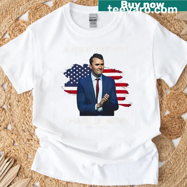 Patriotic memorial design honoring Charlie Kirk on T-shirt