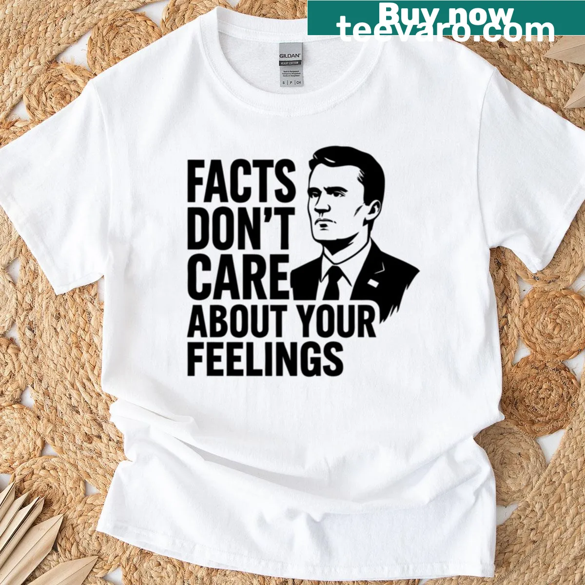 Bold typography shirt with 'Facts Don’t Care About Your Feelings' — on a men's t-shirt