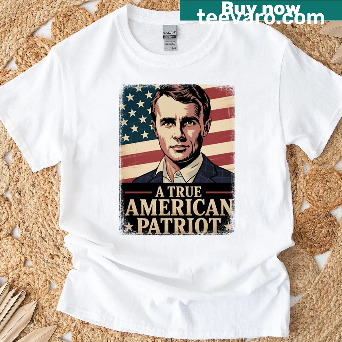 American patriot memorial t-shirt with bold text design — on a men's t-shirt