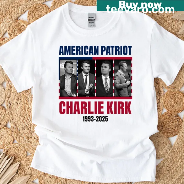 T-shirt featuring Charlie Kirk as an American patriot