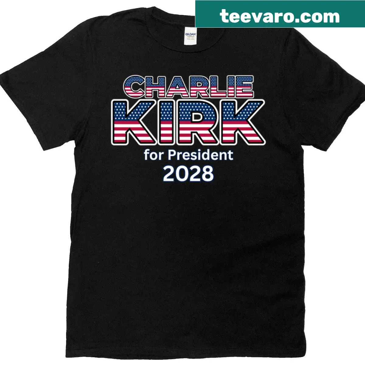 T-shirt with 'Charlie Kirk For President 2028' text — on a men's t-shirt