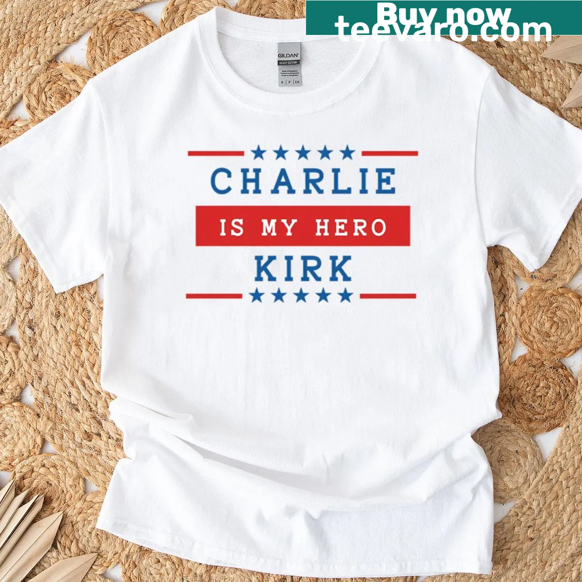 Inspirational t-shirt with the text 'Charlie Kirk Is My Hero' in bold typography — on a men's t-shirt