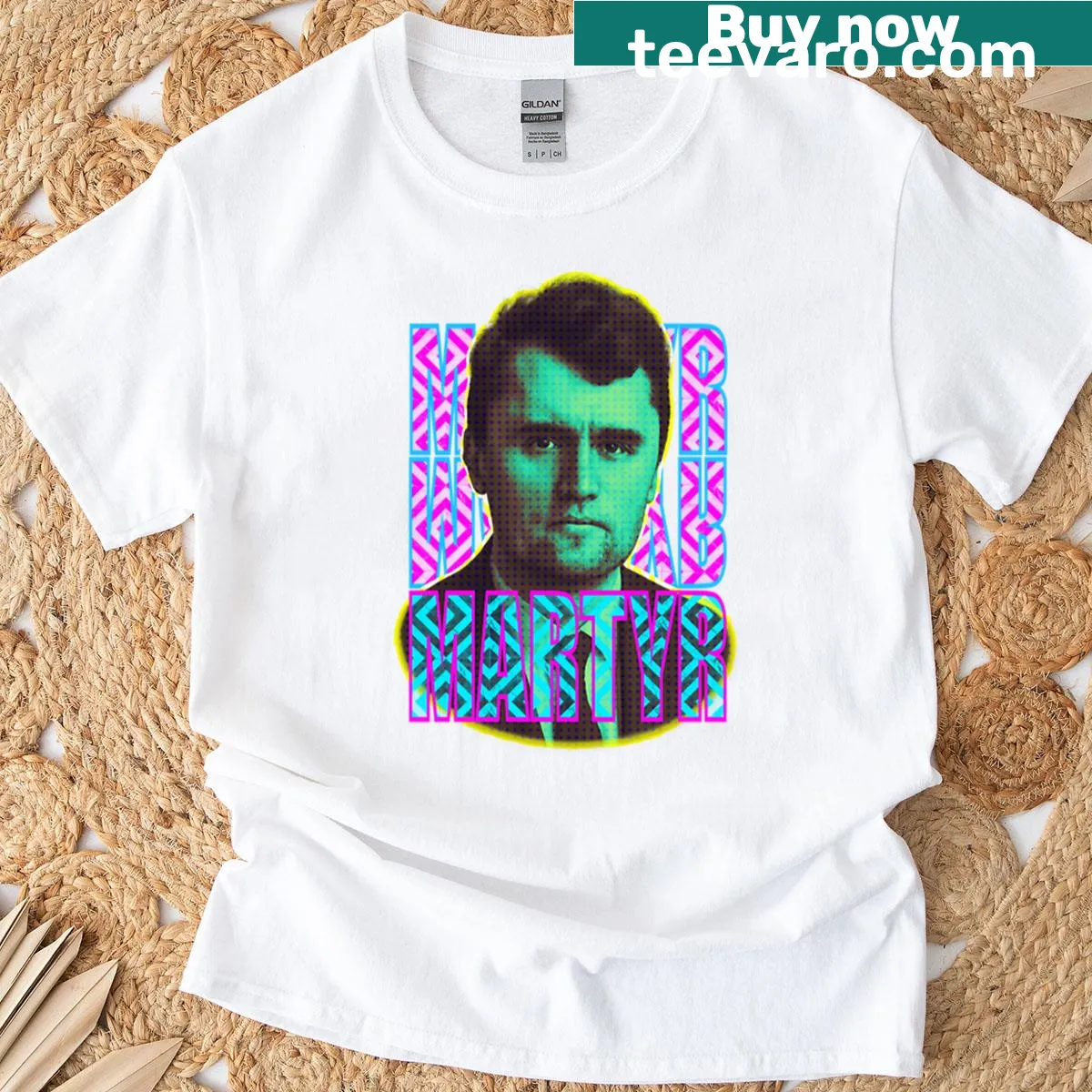 Martyr tribute graphic T-shirt representing Charlie Kirk — on a men's t-shirt