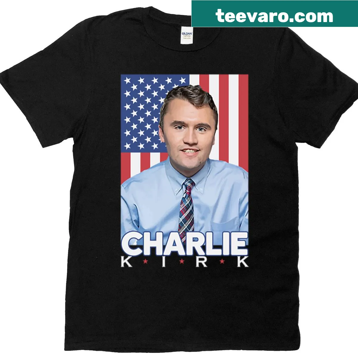 Oversized T-shirt featuring Charlie Kirk graphic — on a men's t-shirt