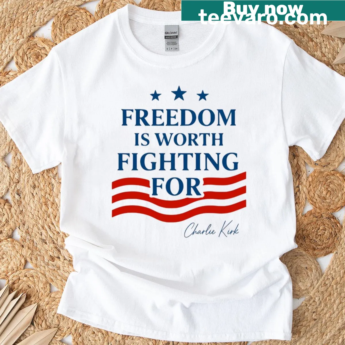 T-shirt featuring the quote 'Freedom Is Worth Fighting For' by Charlie Kirk — on a men's t-shirt