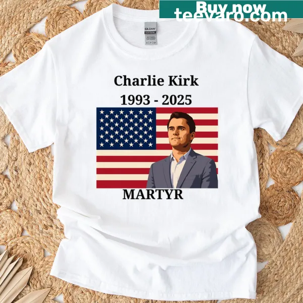 Tribute T-shirt with 'Rip Martyr 1993 - 2025' for Charlie Kirk fans