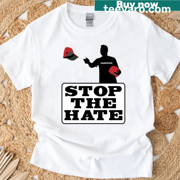 Stop The Hate typography graphic t-shirt for social advocacy.