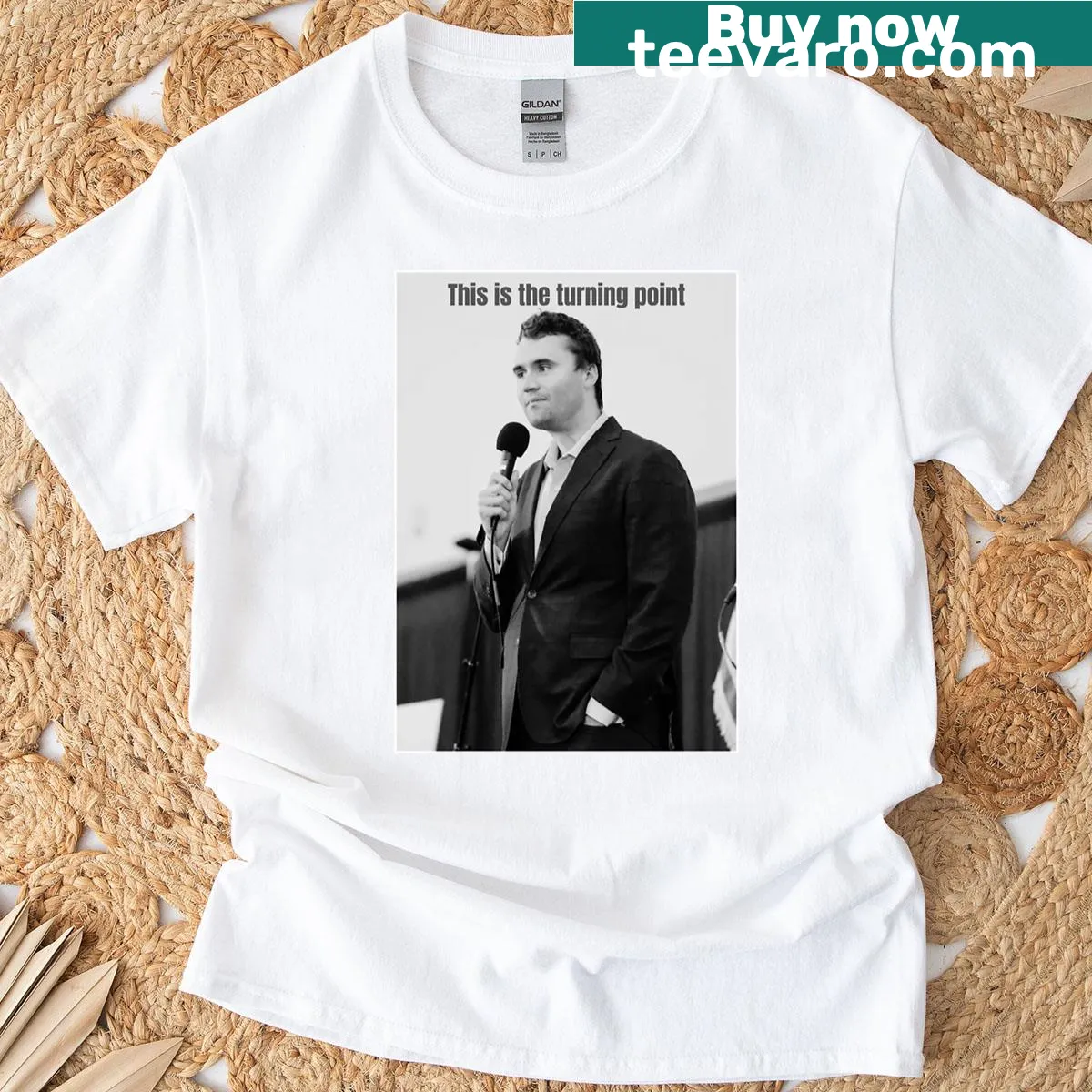 T-shirt featuring 'This Is The Turning Point' message from Charlie Kirk — on a men's t-shirt