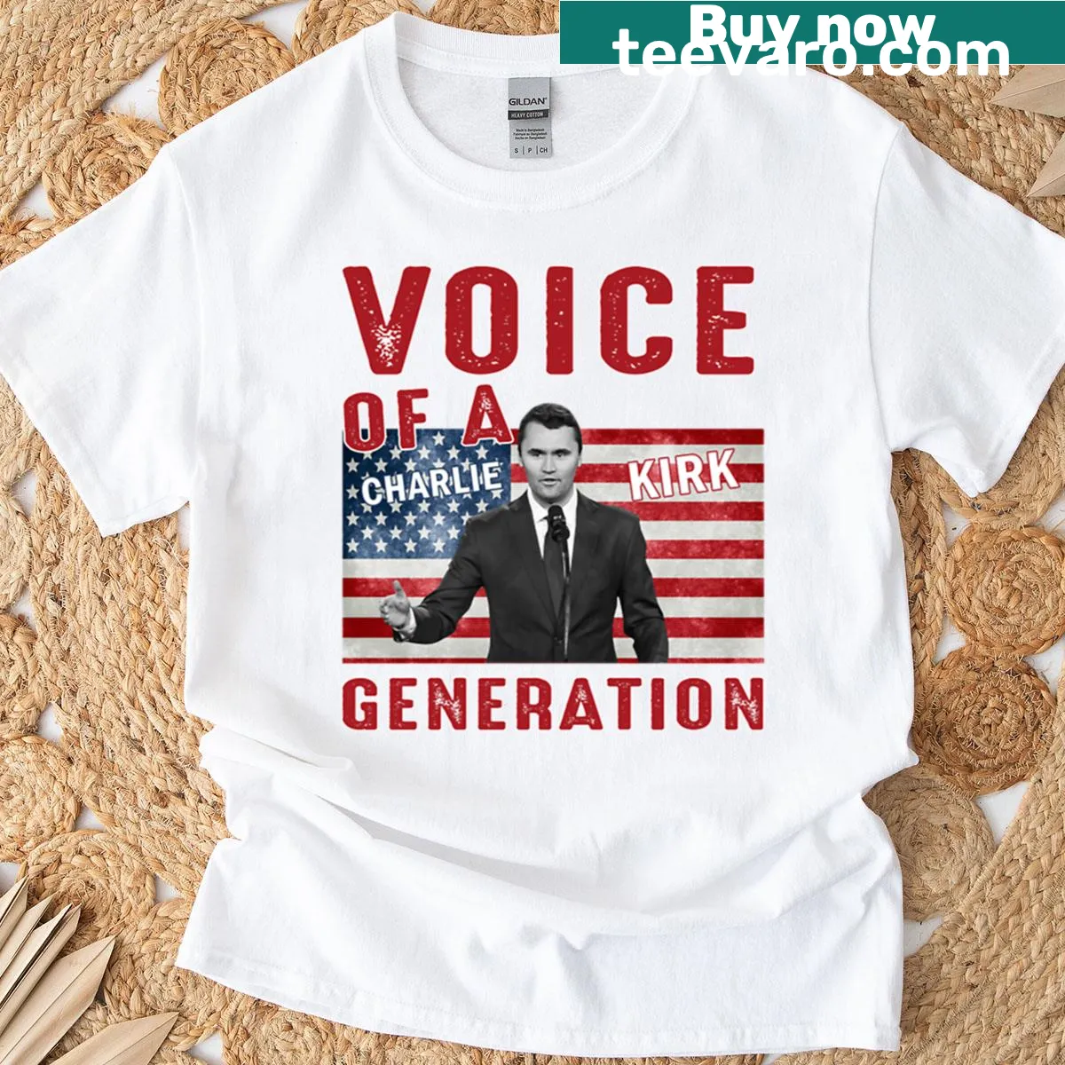 T-shirt with 'Voice Of A Generation' slogan for Charlie Kirk supporters — on a men's t-shirt