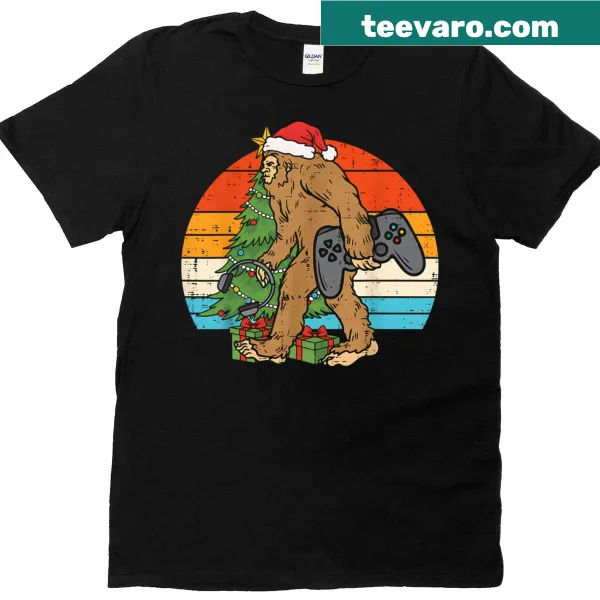 Christmas-themed T-shirt featuring Bigfoot character for gamer boys