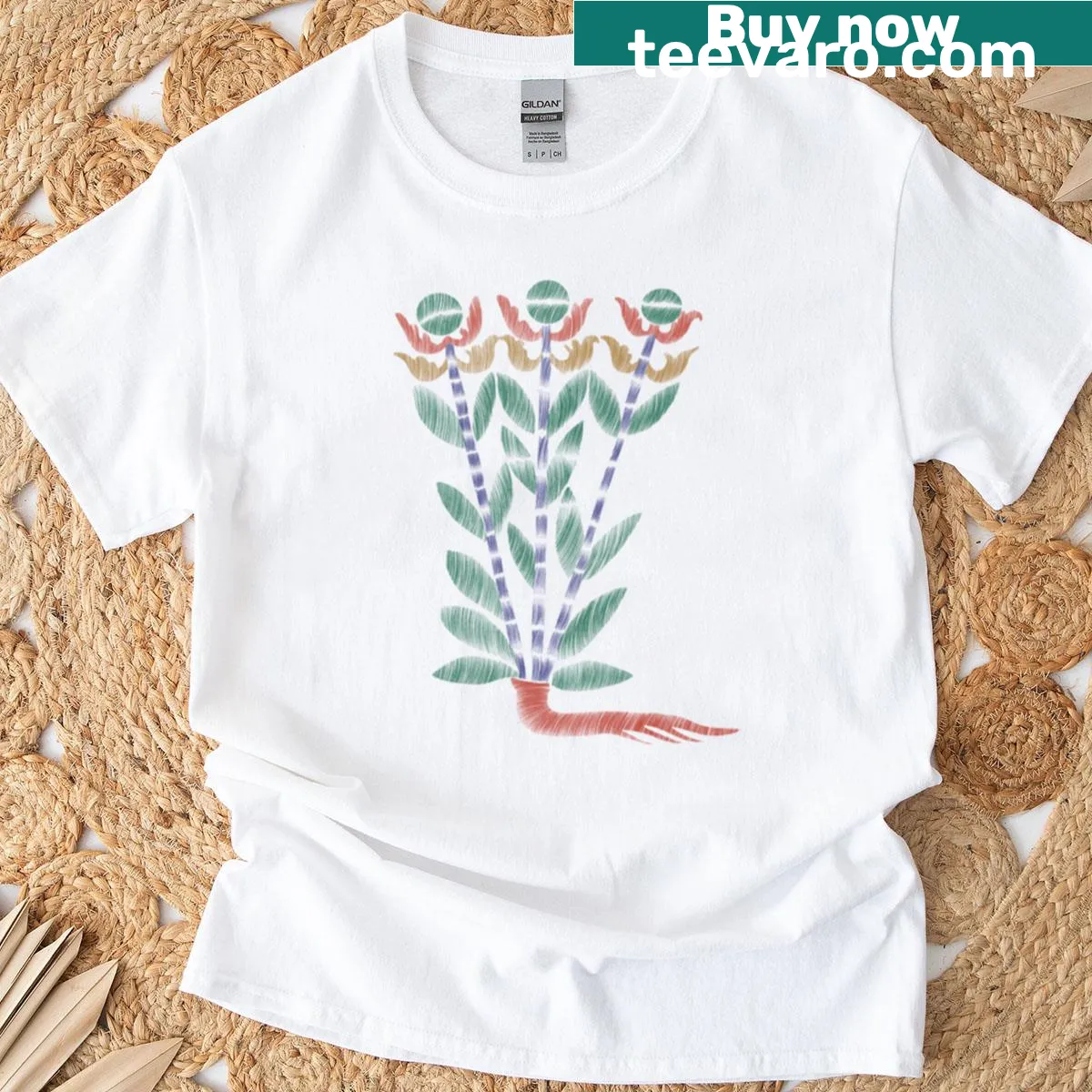 Folk art flowers t-shirt featuring colorful floral illustrations — on a men's t-shirt
