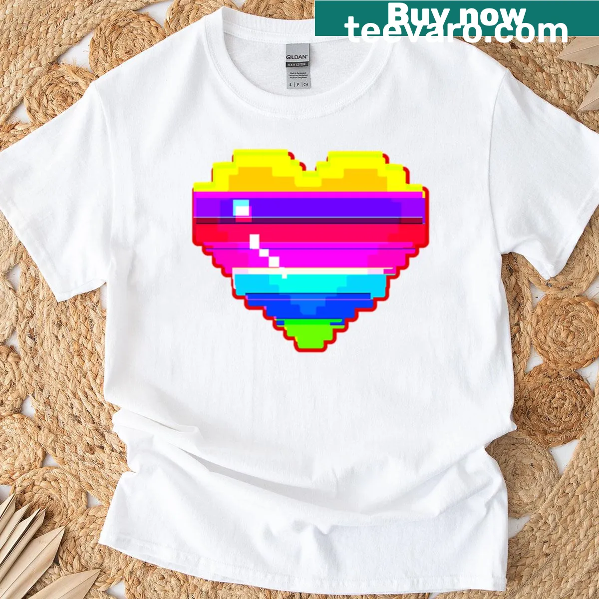 Heart graphic T-shirt with playful typography design — on a men's t-shirt