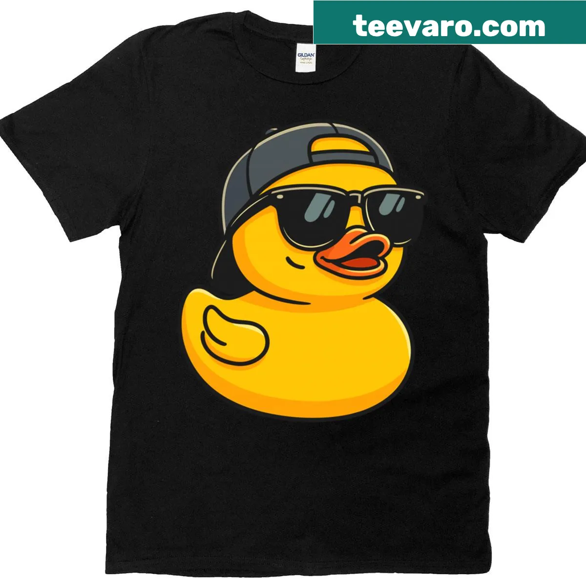 Rubber duck with sunglasses on a humorous graphic t-shirt for kids — on a men's t-shirt