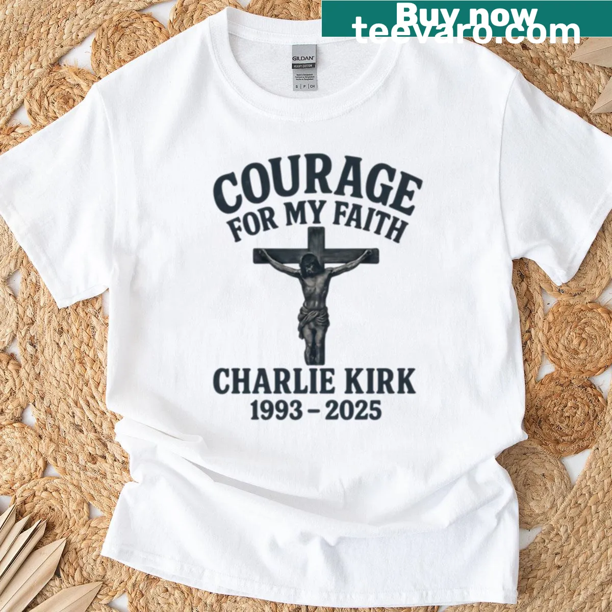 Tribute T-shirt honoring Charlie Kirk with inspirational text and imagery — on a men's t-shirt