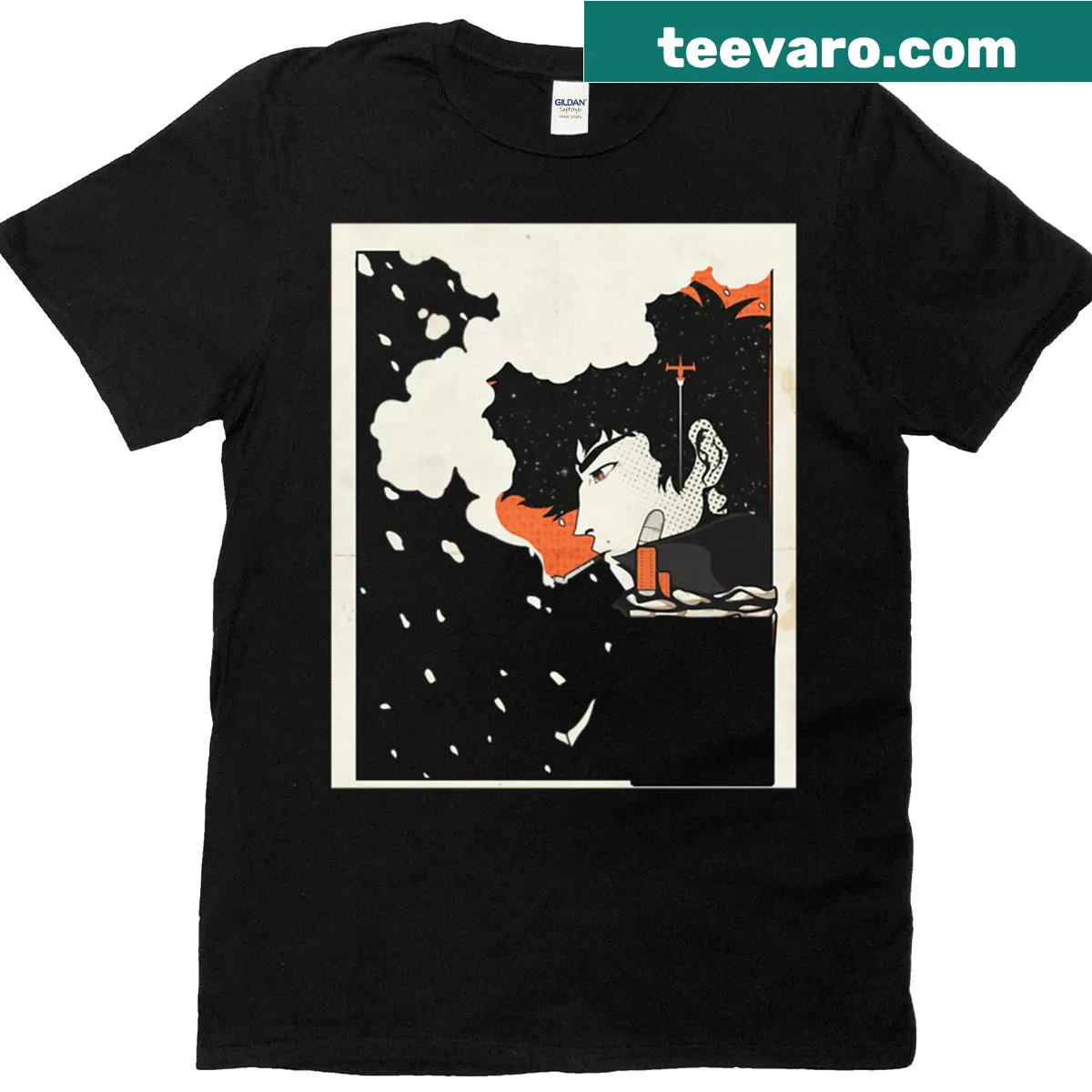 Vintage-style Cowboy Bebop graphic t-shirt — on a men's t-shirt