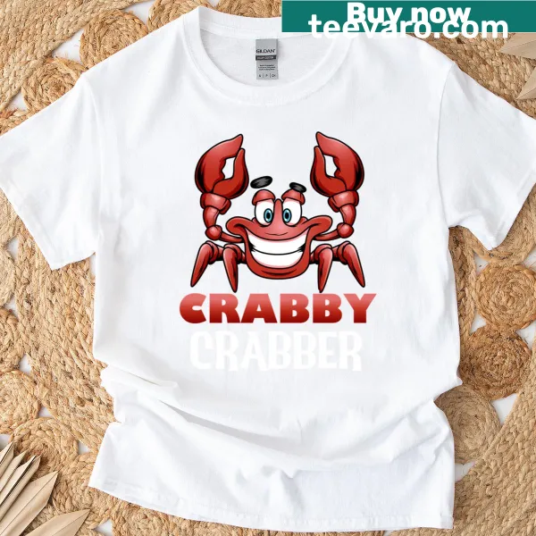 Funny crab graphic t-shirt for fishermen featuring a cartoon crab