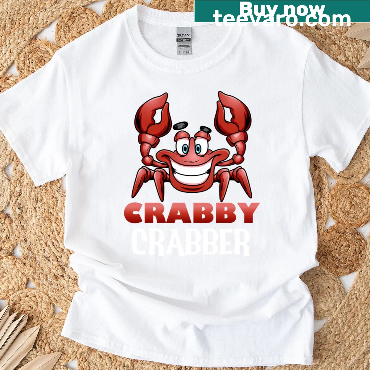 Funny crab graphic t-shirt for fishermen featuring a cartoon crab — on a men's t-shirt