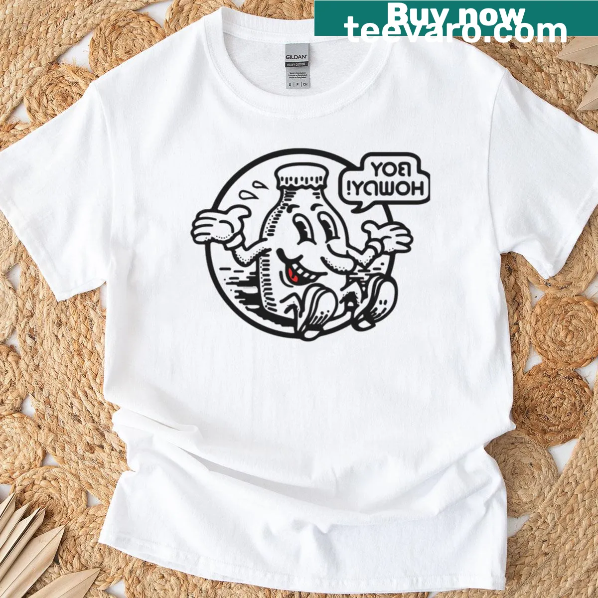 Retro art t-shirt with the phrase Boy-howdy in a fitted scoop design — on a men's t-shirt
