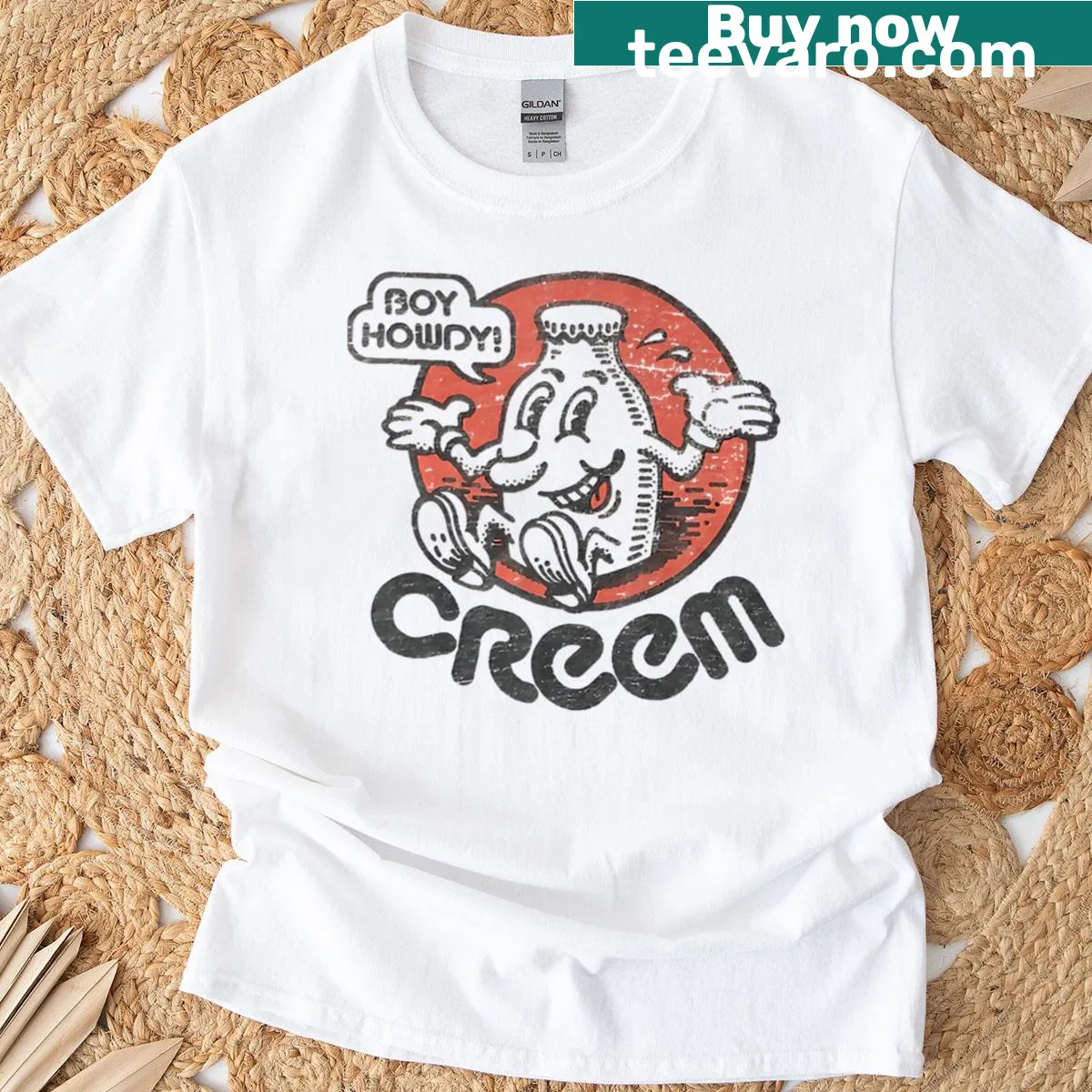 Retro art t-shirt with Boy-howdy graphic — on a men's t-shirt