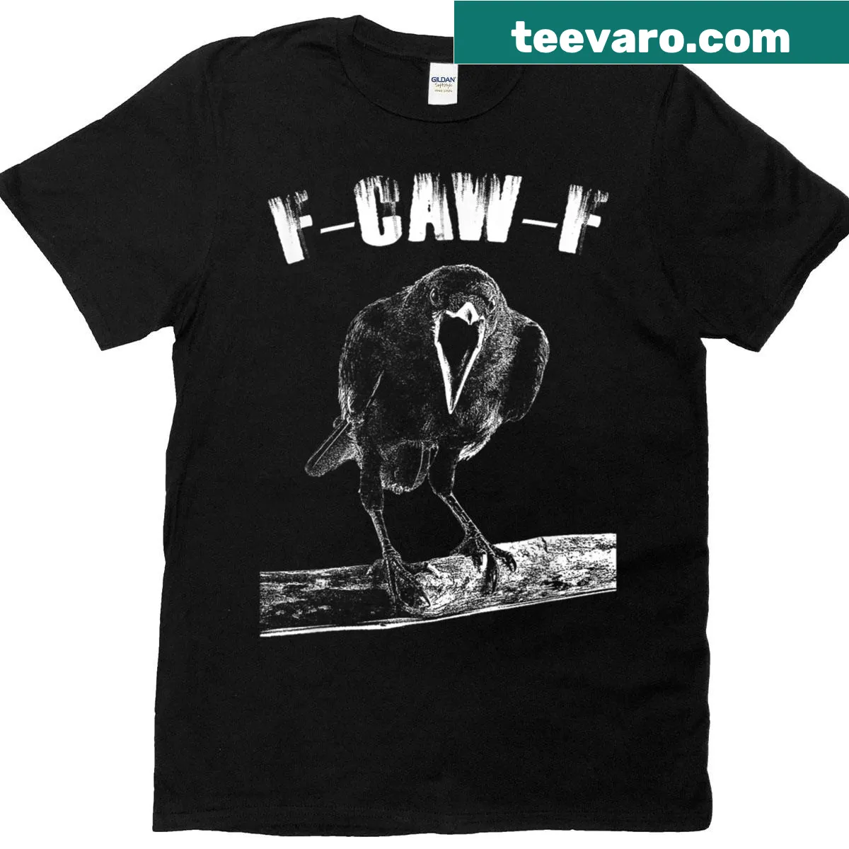 Sarcastic t-shirt featuring the phrase 'Caw' for crow lovers — on a men's t-shirt
