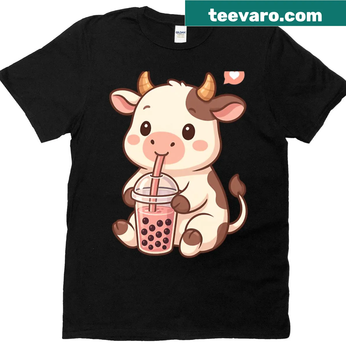Kawaii cow enjoying boba tea on a kids t-shirt — on a men's t-shirt