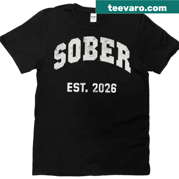 Sober t-shirt with 'Cute Sober Est 2026' and cocktail graphics