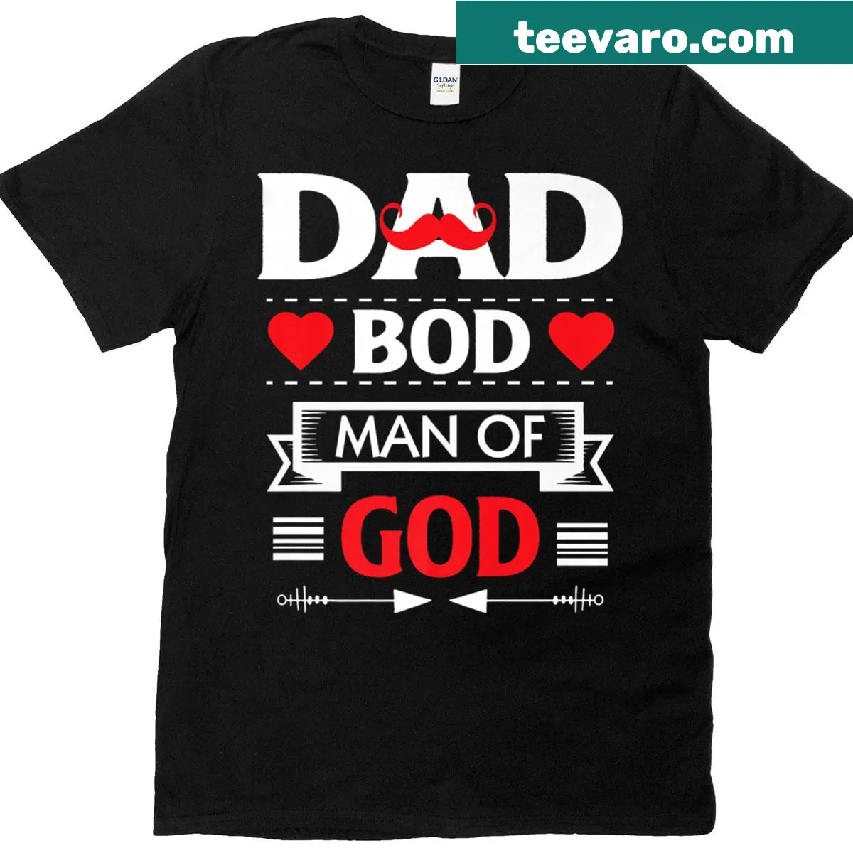 T-shirt featuring 'Dad Bod Man Of God' typography — on a men's t-shirt