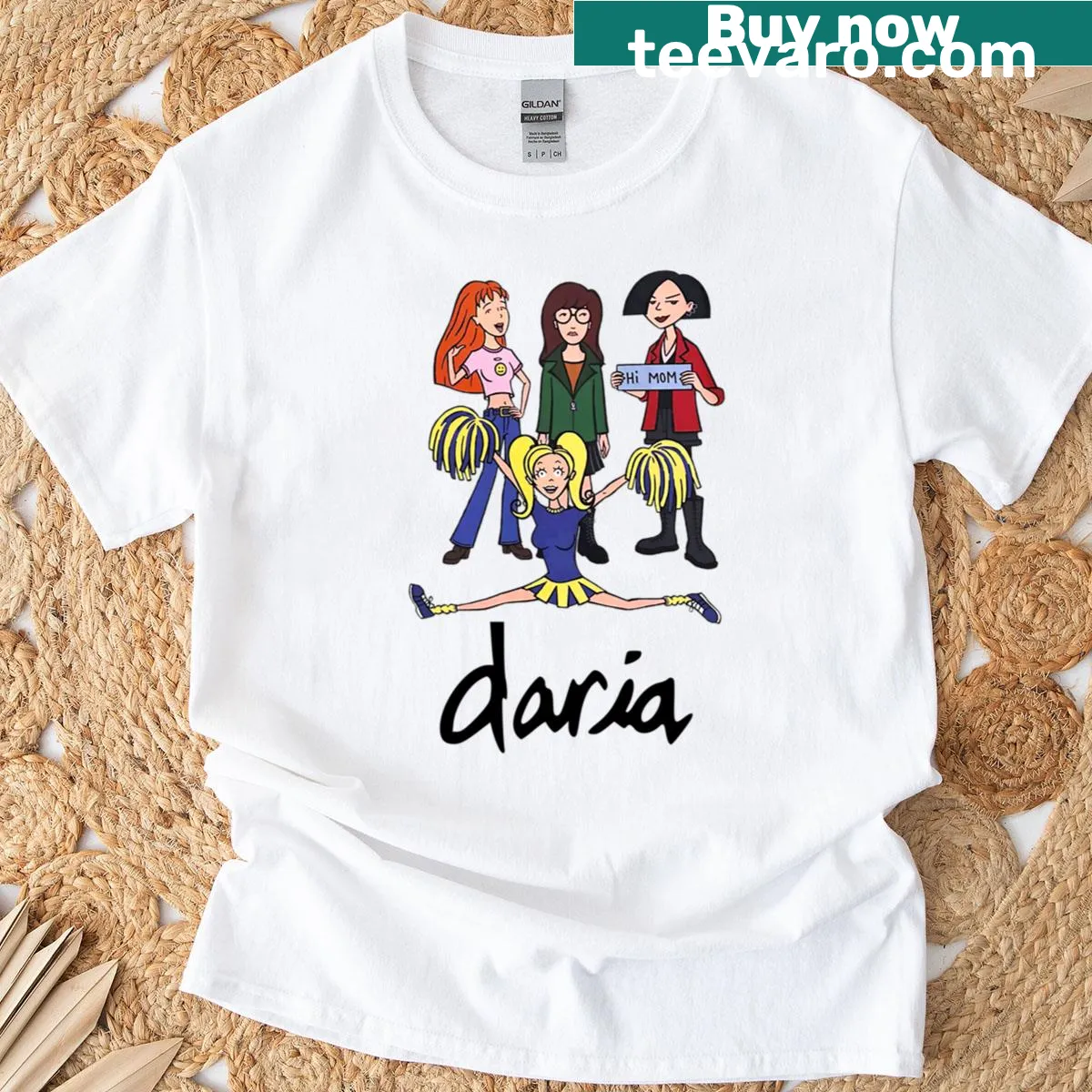 Daria text graphic on a green t-shirt emphasizing creativity — on a men's t-shirt