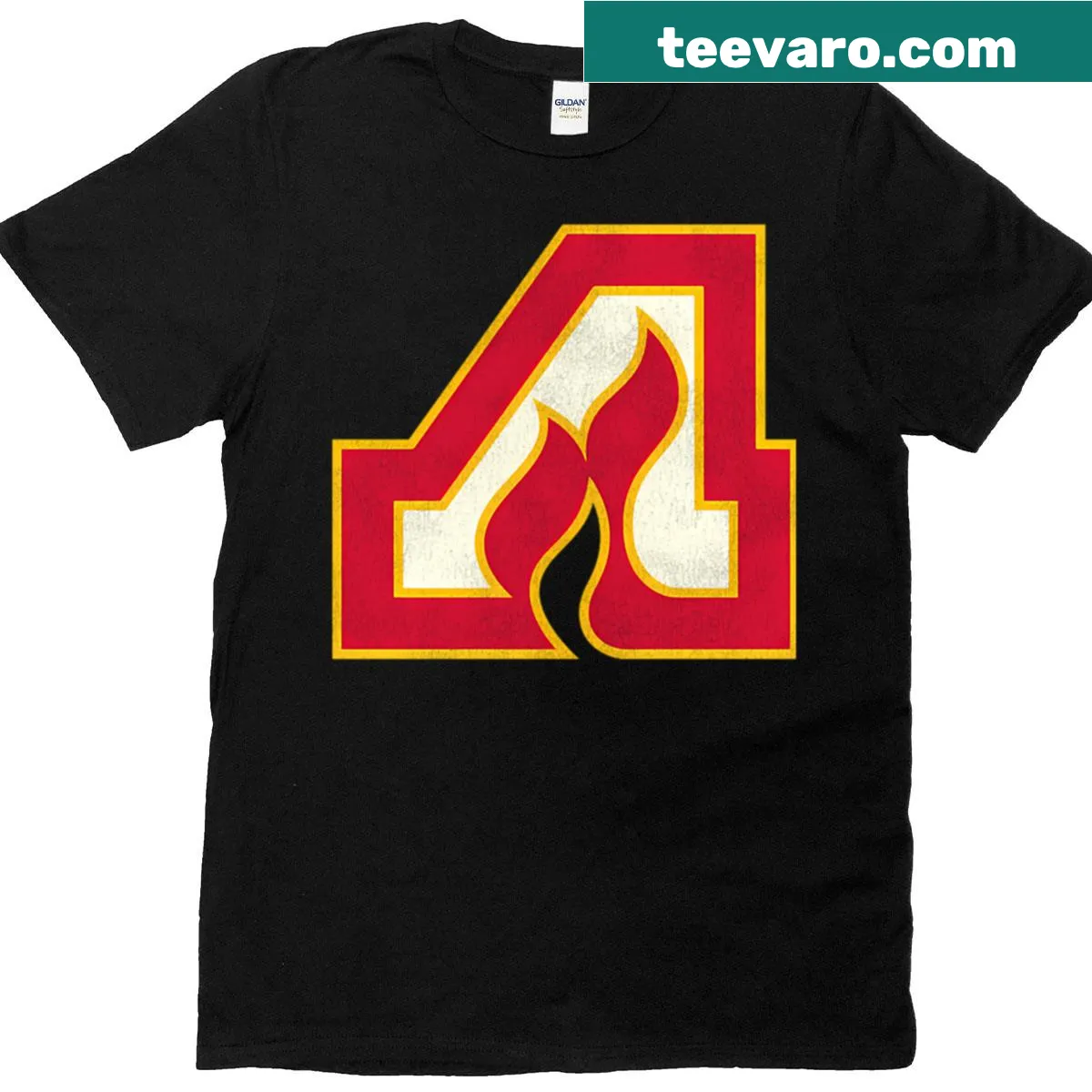 Vintage Atlanta Flames Hockey Team t-shirt with distressed logo design — on a men's t-shirt