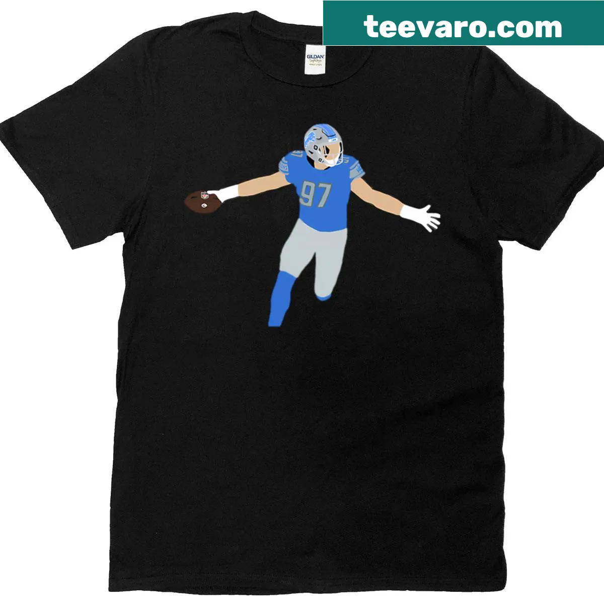 Graphic shirt featuring Aidan Hutchinson and Detroit Lions logo — on a men's t-shirt
