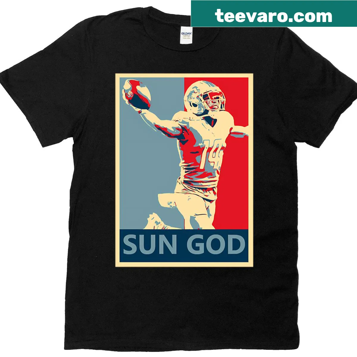 Detroit football tee featuring Amon-ra St Brown as Sun God — on a men's t-shirt