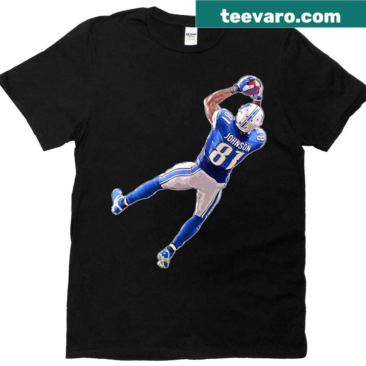 Detroit Football T-shirt with Calvin Johnson Megatron 81 illustration — on a men's t-shirt
