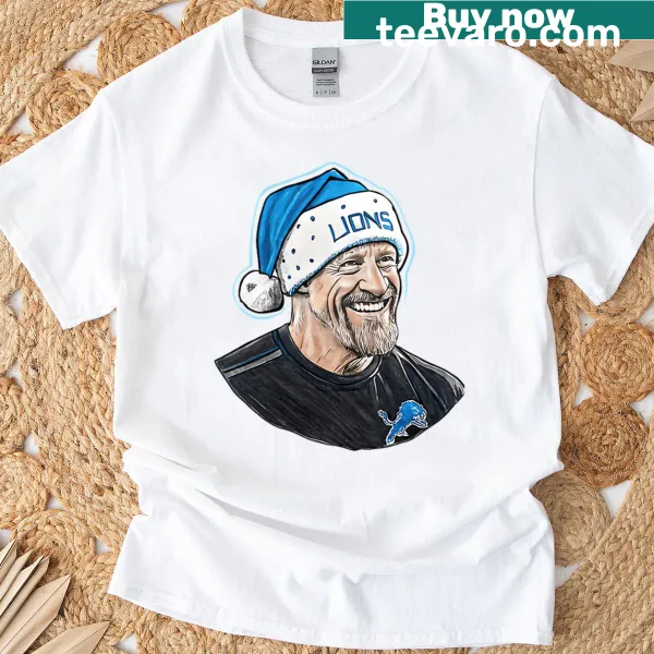Christmas-themed Dan Campbell illustration for Detroit Football shirt